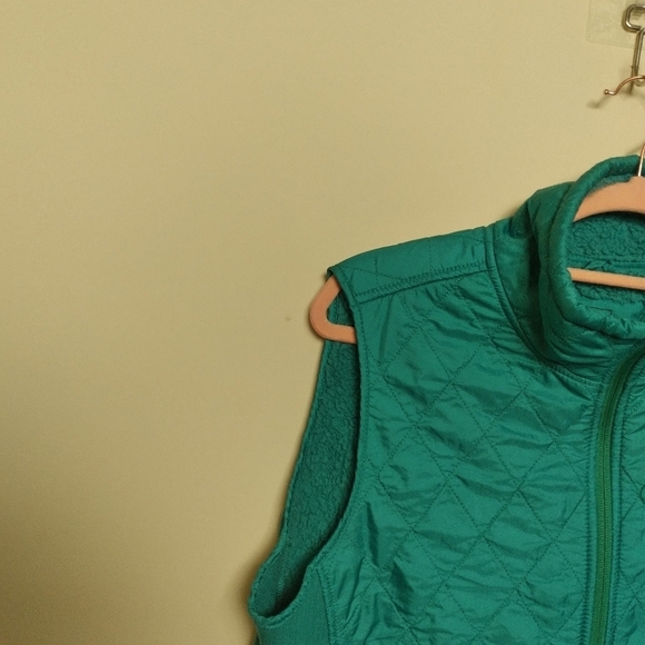 L. L. Bean Blue Green Quilted Fleece Lined Full Zip Sleeveless Vest Size Large - Picture 6 of 16